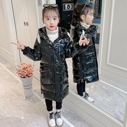 Girls Princess Cotton-padded Jacket 2024 New Year Winter Outerwear Stylish Coat Medium and Large Children's Cotton-padded Jacket Medium Length Wash-free Down Cotton Jacket