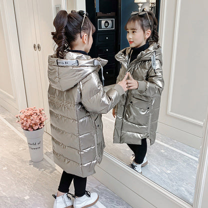 Girls Princess Cotton-padded Jacket 2024 New Year Winter Outerwear Stylish Coat Medium and Large Children's Cotton-padded Jacket Medium Length Wash-free Down Cotton Jacket