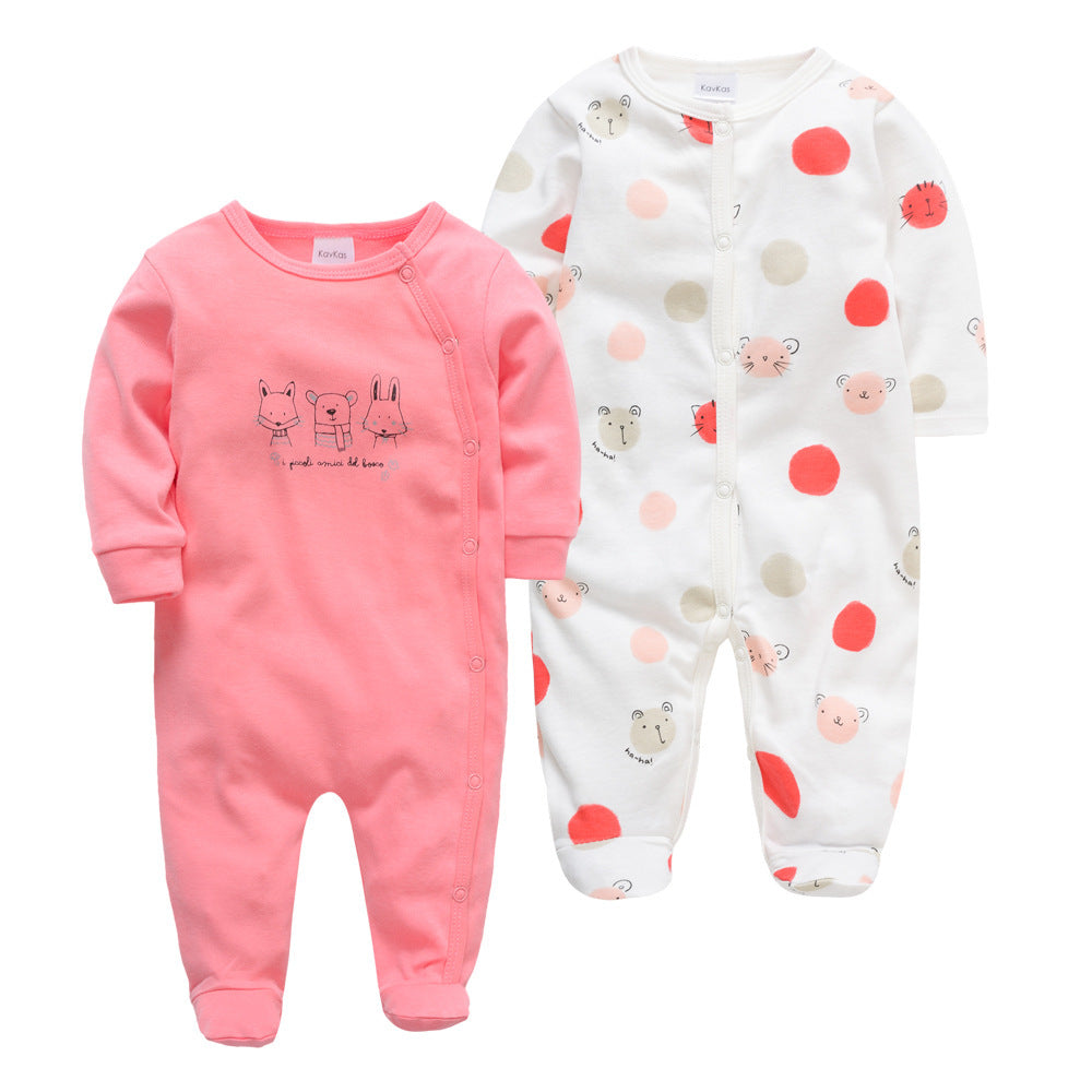 Amazon cotton 2-piece baby jumpsuit long-sleeved foot-wrapped infant Korean version jumpsuit crawling clothes cross-border