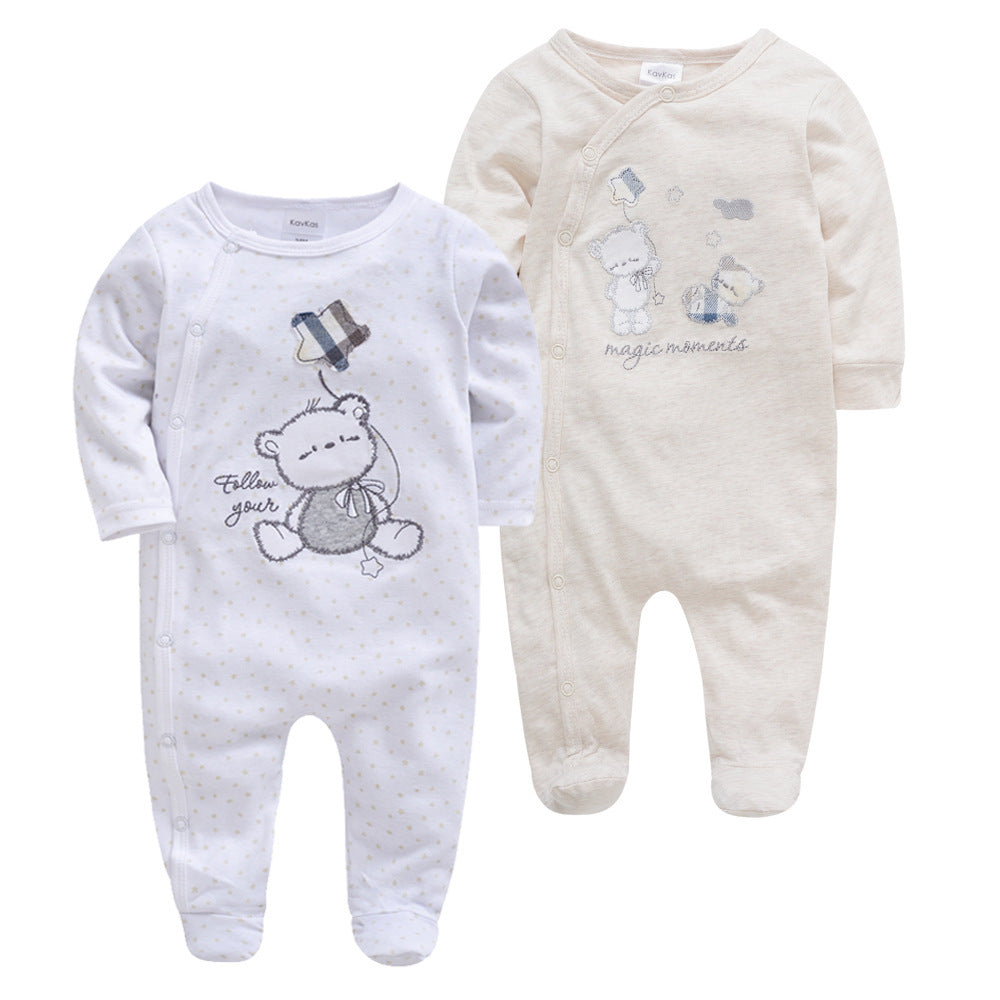 Amazon cotton 2-piece baby jumpsuit long-sleeved foot-wrapped infant Korean version jumpsuit crawling clothes cross-border