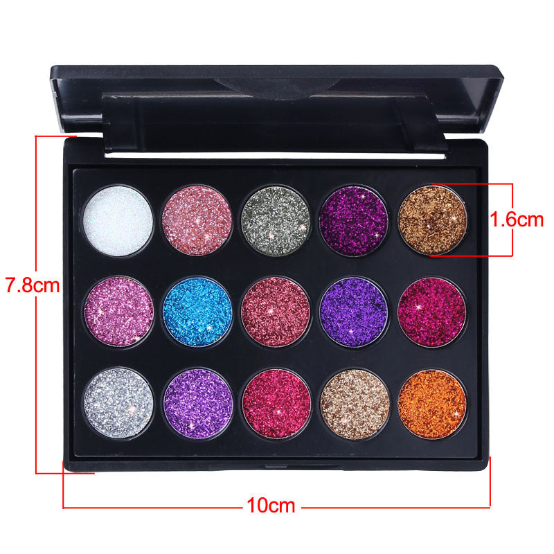 Cross-border cosmetics 15-color diamond sequin eyeshadow palette shiny glitter powder high-gloss eyeshadow shiny gel eyeshadow foreign trade