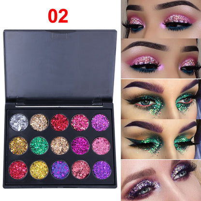 Cross-border cosmetics 15-color diamond sequin eyeshadow palette shiny glitter powder high-gloss eyeshadow shiny gel eyeshadow foreign trade