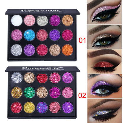 Cross-border cosmetics 15-color diamond sequin eyeshadow palette shiny glitter powder high-gloss eyeshadow shiny gel eyeshadow foreign trade