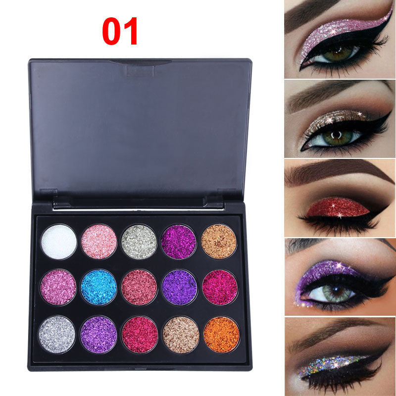 Cross-border cosmetics 15-color diamond sequin eyeshadow palette shiny glitter powder high-gloss eyeshadow shiny gel eyeshadow foreign trade