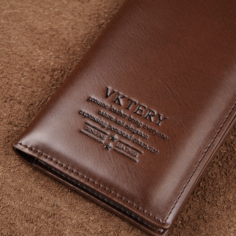 Wicoteri long wallet men's wallet pu multi-card slot large capacity wallet brown black 