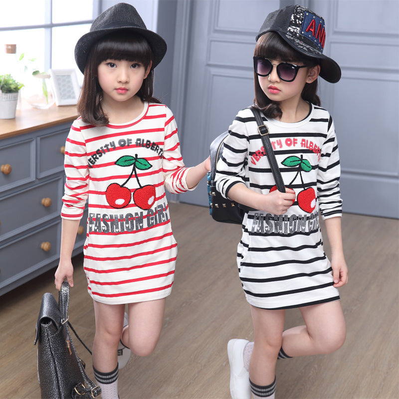 Girls long-sleeved T-shirt 2024 new spring and autumn girls cartoon print long T-shirt Korean version bottoming shirt top