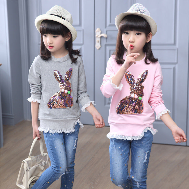 Girls long-sleeved T-shirt 2024 new spring and autumn girls cartoon print long T-shirt Korean version bottoming shirt top