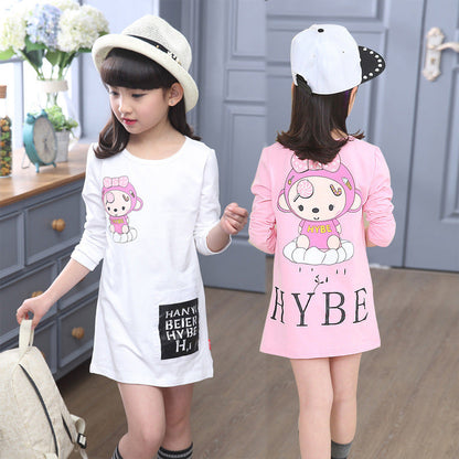 Girls long-sleeved T-shirt 2024 new spring and autumn girls cartoon print long T-shirt Korean version bottoming shirt top