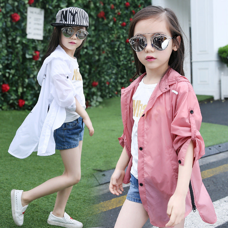 Girls' jacket sun protection clothing 2024 new summer long-sleeved stylish children's sun protection clothing cardigan tops