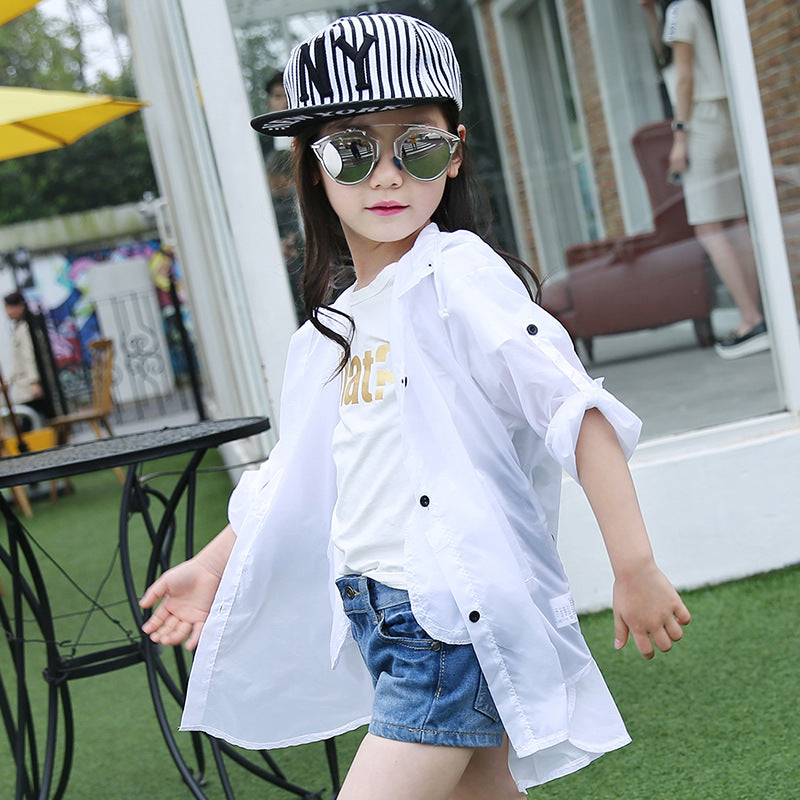 Girls' jacket sun protection clothing 2024 new summer long-sleeved stylish children's sun protection clothing cardigan tops