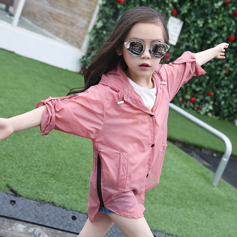 Girls' jacket sun protection clothing 2024 new summer long-sleeved stylish children's sun protection clothing cardigan tops