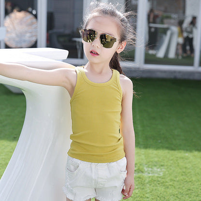 2024 new summer Korean version girls solid color round neck children's fashion trend medium and large children's camisole spring