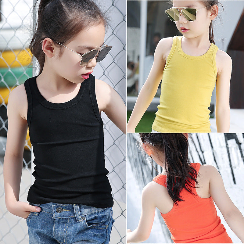 2024 new summer Korean version girls solid color round neck children's fashion trend medium and large children's camisole spring