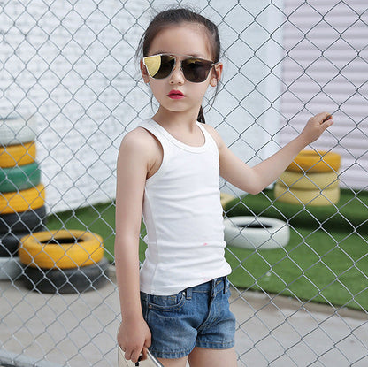 2024 new summer Korean version girls solid color round neck children's fashion trend medium and large children's camisole spring