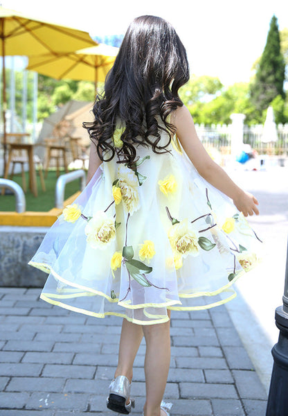 Girls chiffon dress 2024 new summer floral stylish children's beach dress vest long dress trendy