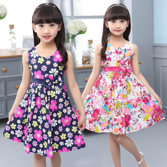 Girls cotton skirt 2024 new summer clothes for children, middle and large children, fashionable floral dress, long skirt, cotton skirt