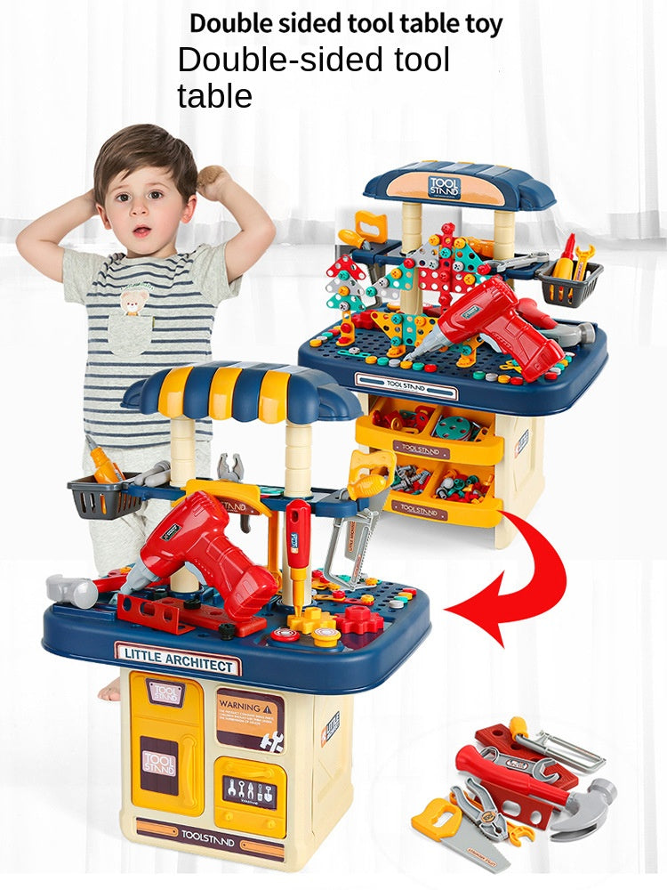 Children's screw tightening tool box toys pretend play boy simulation electric drill repair double-sided tool bench set