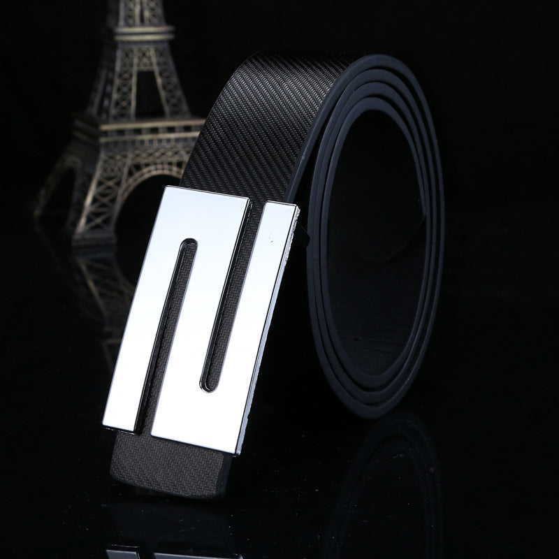 Men's leather belt letter S plate buckle belt women's casual smooth buckle belt pu leather belt