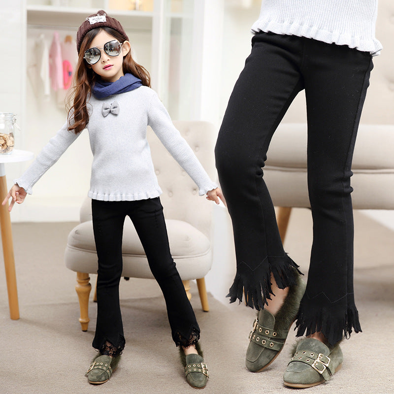 Girls bell bottom pants 2024 new style winter spring autumn stylish middle and large children's slim pencil pants stretch pants children's trousers