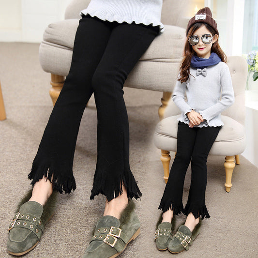 Girls bell bottom pants 2024 new style winter spring autumn stylish middle and large children's slim pencil pants stretch pants children's trousers