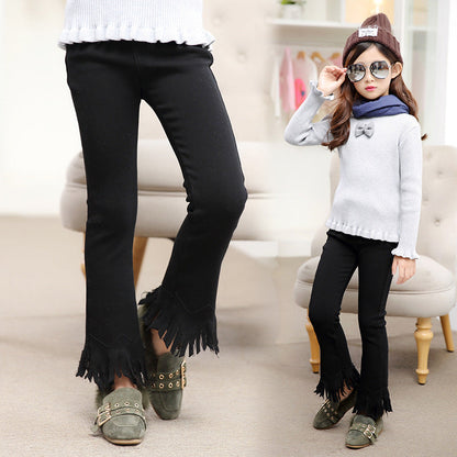 Girls bell bottom pants 2024 new style winter spring autumn stylish middle and large children's slim pencil pants stretch pants children's trousers