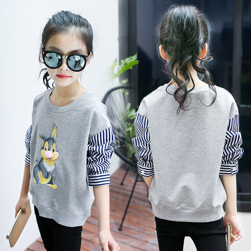 Girls' bottoming shirt 2024 new spring long-sleeved children's medium and large children's thickened T-shirt Western style girl's pullover top