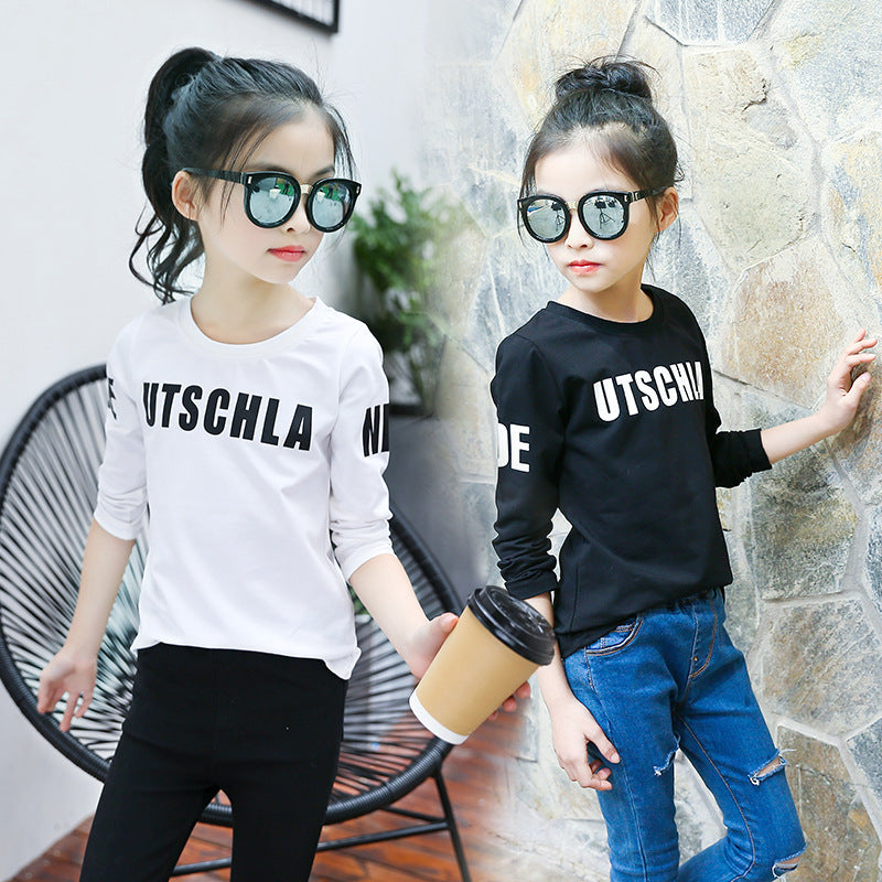 Girls long-sleeved bottoming shirt 2024 new spring and autumn cotton stylish children's pullover knitted tops T-shirts for big and small children