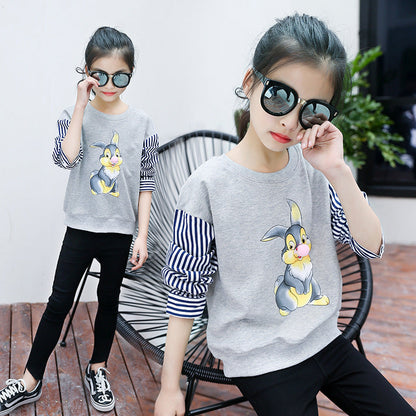 Girls' bottoming shirt 2024 new spring long-sleeved children's medium and large children's thickened T-shirt Western style girl's pullover top