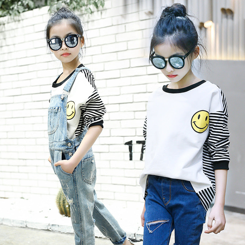 Girls denim overalls 2024 new spring and autumn children's middle and large children's fashionable overalls stylish trousers