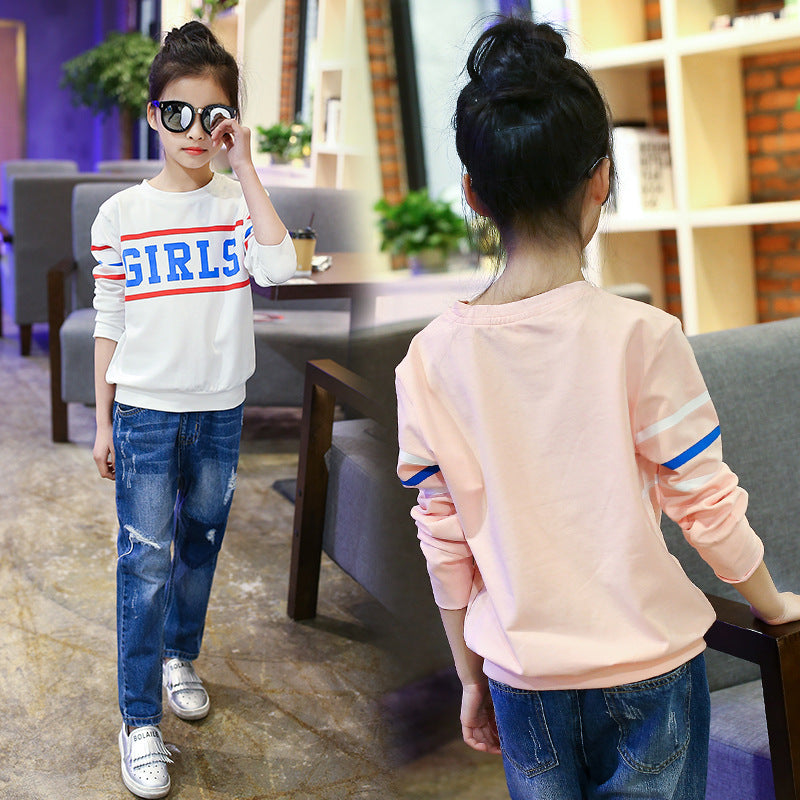 Girls long-sleeved T-shirts 2024 new spring and autumn children's T-shirts for big and small children, fashionable girls' bottoming shirts and tops