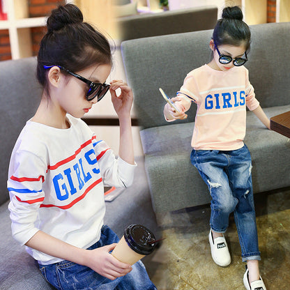 Girls long-sleeved T-shirts 2024 new spring and autumn children's T-shirts for big and small children, fashionable girls' bottoming shirts and tops