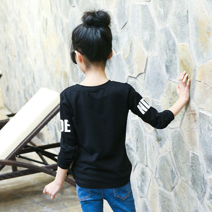 Girls long-sleeved bottoming shirt 2024 new spring and autumn cotton stylish children's pullover knitted tops T-shirts for big and small children