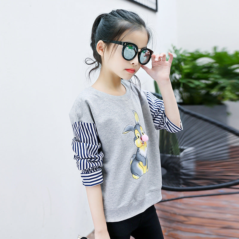 Girls' bottoming shirt 2024 new spring long-sleeved children's medium and large children's thickened T-shirt Western style girl's pullover top