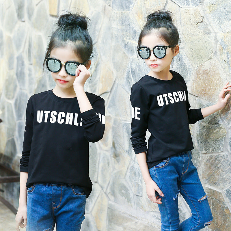 Girls long-sleeved bottoming shirt 2024 new spring and autumn cotton stylish children's pullover knitted tops T-shirts for big and small children