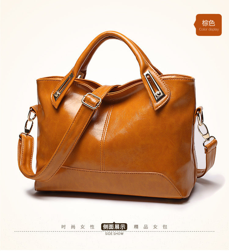 Women's bags 21 new fashion simple women's bags wax leather women's shoulder messenger handbags wholesale ladies leather bags 