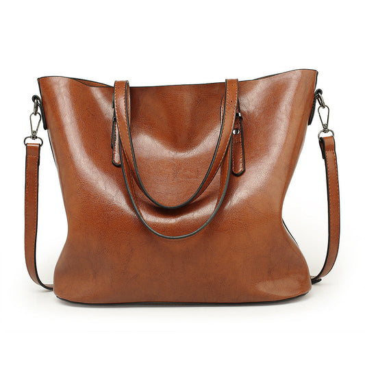 Tote bag ladies large bag 2024 European and American fashion women's bag waxed leather hand-held crossbody large capacity cross-border bag wholesale 