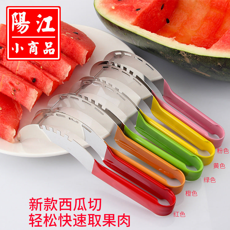 Fashion colorful watermelon cutter non-slip dipped plastic handle watermelon slicer stainless steel fruit knife watermelon cutting tool