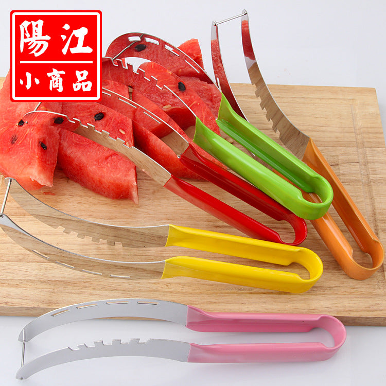 Fashion colorful watermelon cutter non-slip dipped plastic handle watermelon slicer stainless steel fruit knife watermelon cutting tool