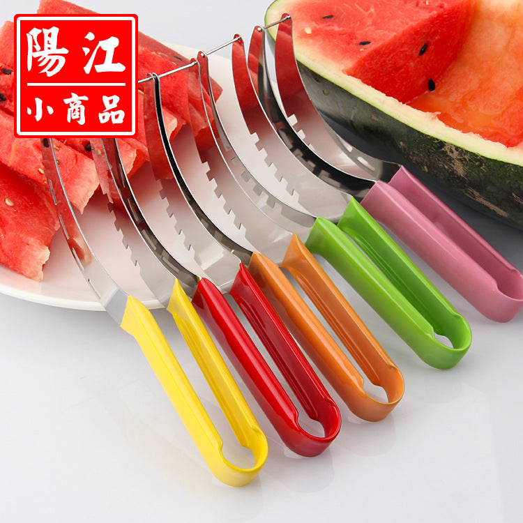 Fashion colorful watermelon cutter non-slip dipped plastic handle watermelon slicer stainless steel fruit knife watermelon cutting tool