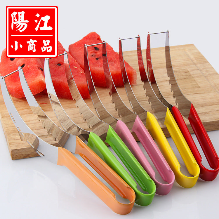 Fashion colorful watermelon cutter non-slip dipped plastic handle watermelon slicer stainless steel fruit knife watermelon cutting tool