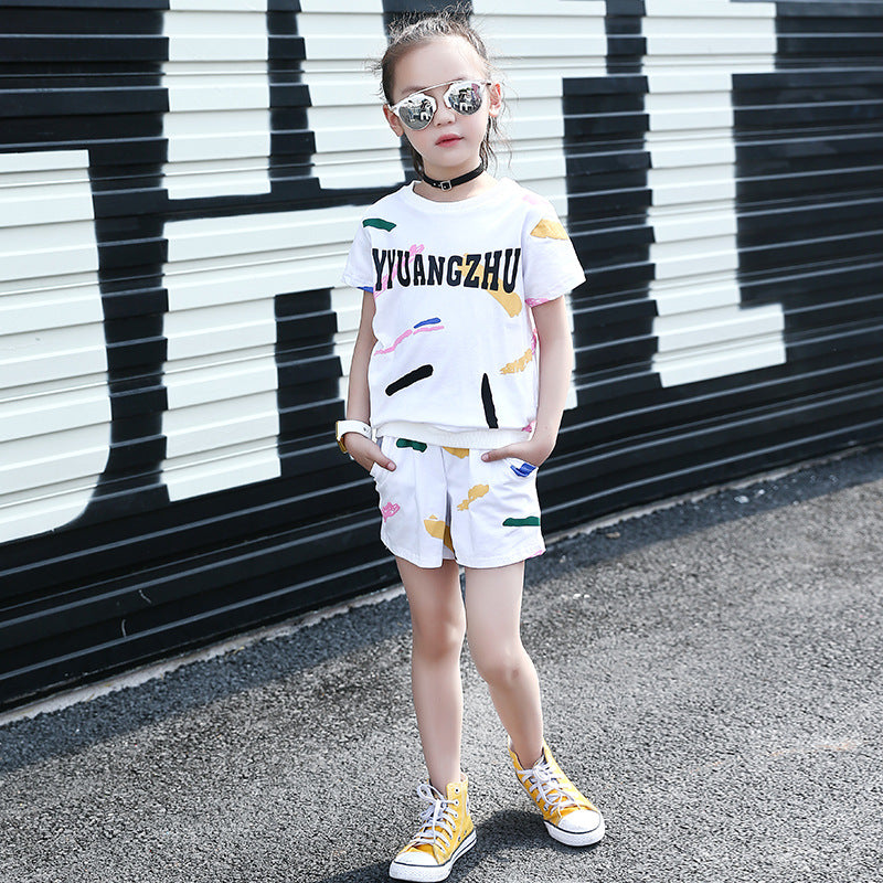 Girls suits 2024 new summer fashion trendy children's tops and shorts loose casual two-piece suits þÌ×