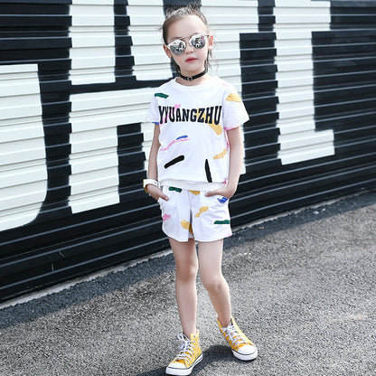 Girls suits 2024 new summer fashion trendy children's tops and shorts loose casual two-piece suits þÌ×