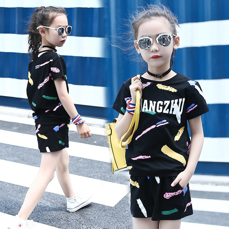 Girls suits 2024 new summer fashion trendy children's tops and shorts loose casual two-piece suits þÌ×