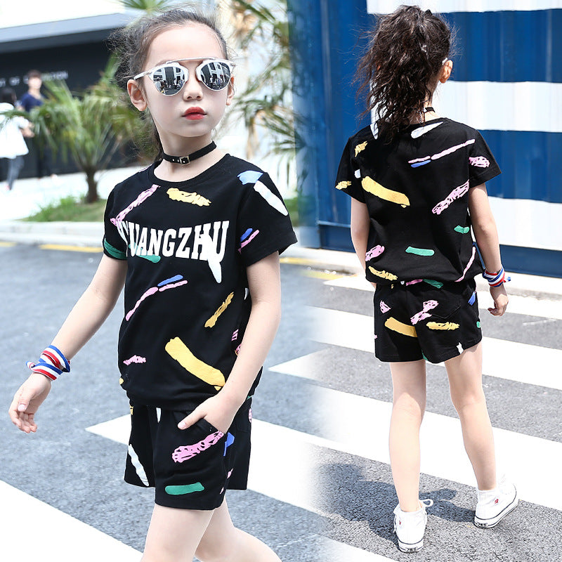 Girls suits 2024 new summer fashion trendy children's tops and shorts loose casual two-piece suits þÌ×