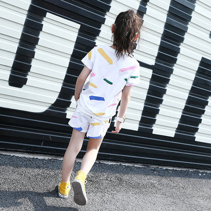 Girls suits 2024 new summer fashion trendy children's tops and shorts loose casual two-piece suits þÌ×