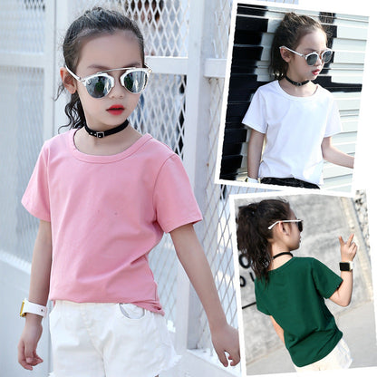 Girls short-sleeved T-shirt 2024 new summer clothes for children, middle and large children, fashionable T-shirt pullover knitted cotton sweater tops