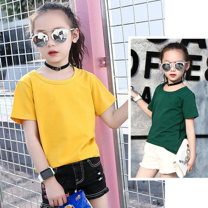 Girls short-sleeved T-shirt 2024 new summer clothes for children, middle and large children, fashionable T-shirt pullover knitted cotton sweater tops