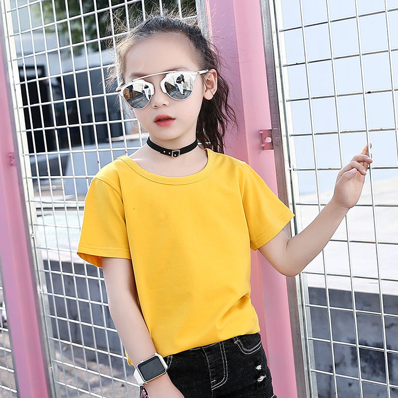 Girls short-sleeved T-shirt 2024 new summer clothes for children, middle and large children, fashionable T-shirt pullover knitted cotton sweater tops