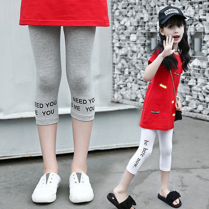 Girls pants 2024 new summer trendy children's big children's fashion leggings cotton stretch pants slim fit cropped pants