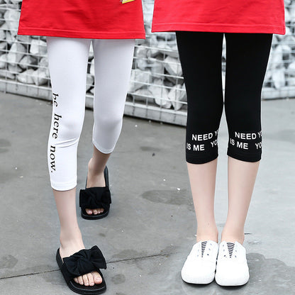 Girls pants 2024 new summer trendy children's big children's fashion leggings cotton stretch pants slim fit cropped pants